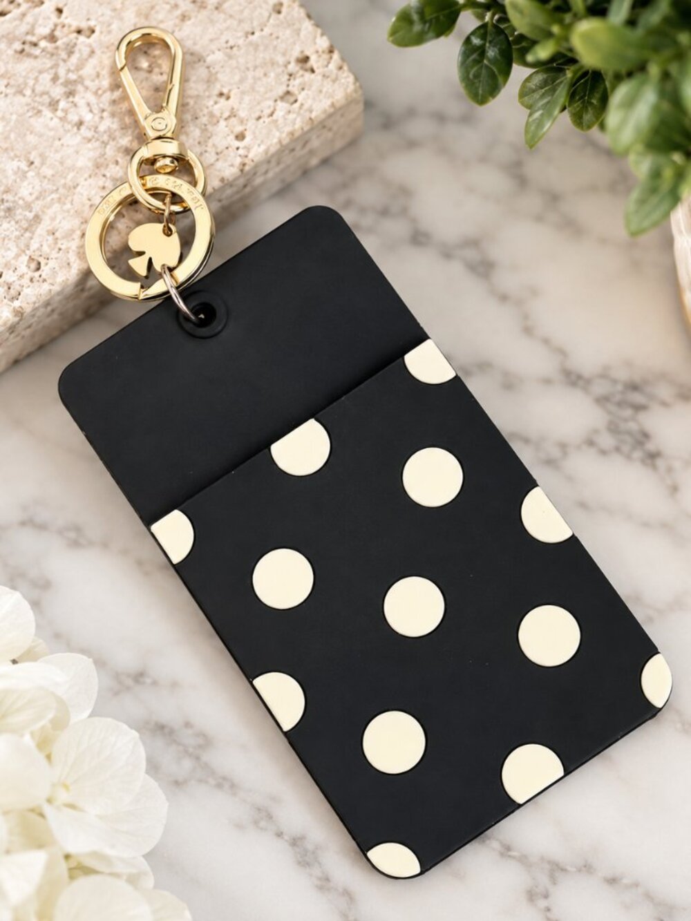 kate spade Black & White Silicone Polka Dot Card & Key Holder with Gold Hardware